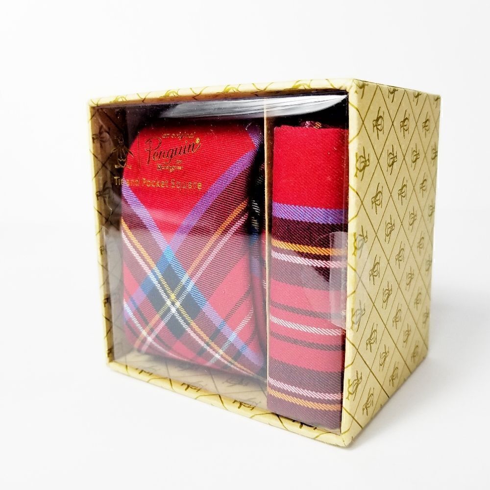 The Original Penguin Tartan Print Tie and Pocket Square Set